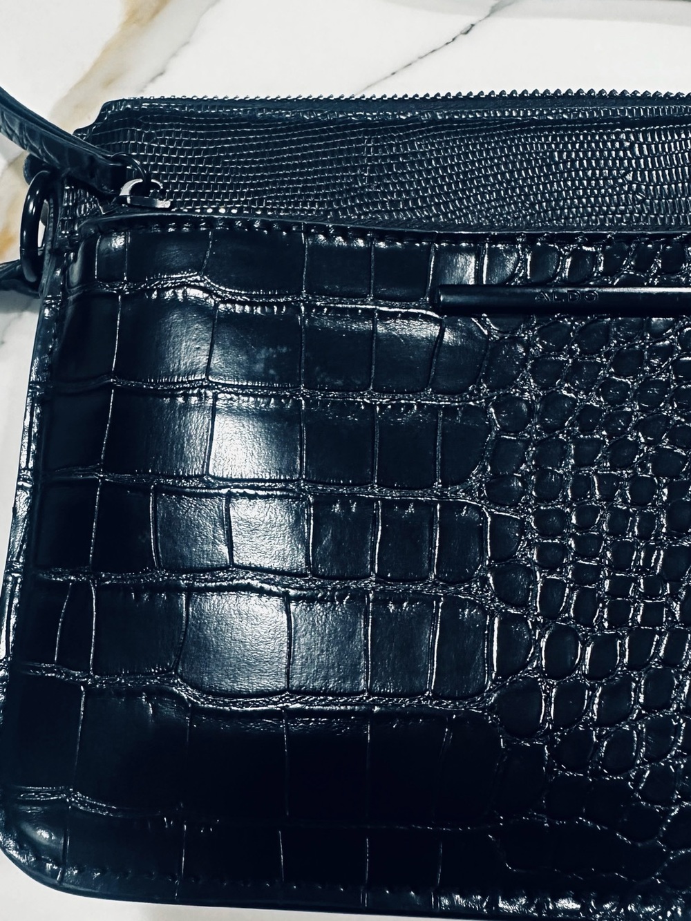 Aldo Black Croc-Embossed Crossbody Bag